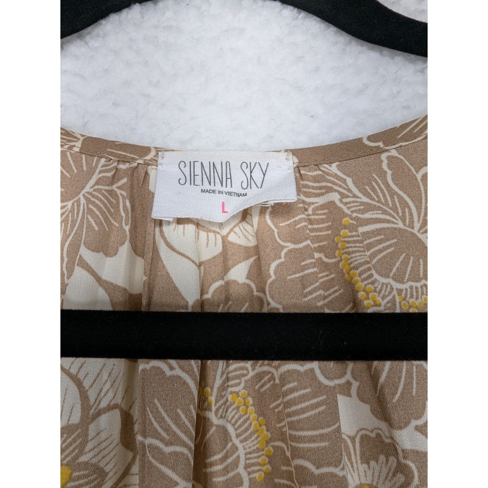 Sienna Sky Floral Print High Low Midi Dress Short Sleeve Brown Size L - Picture 5 of 10